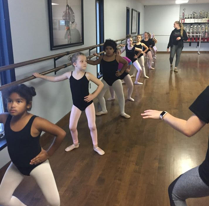Girls practicing along a wall